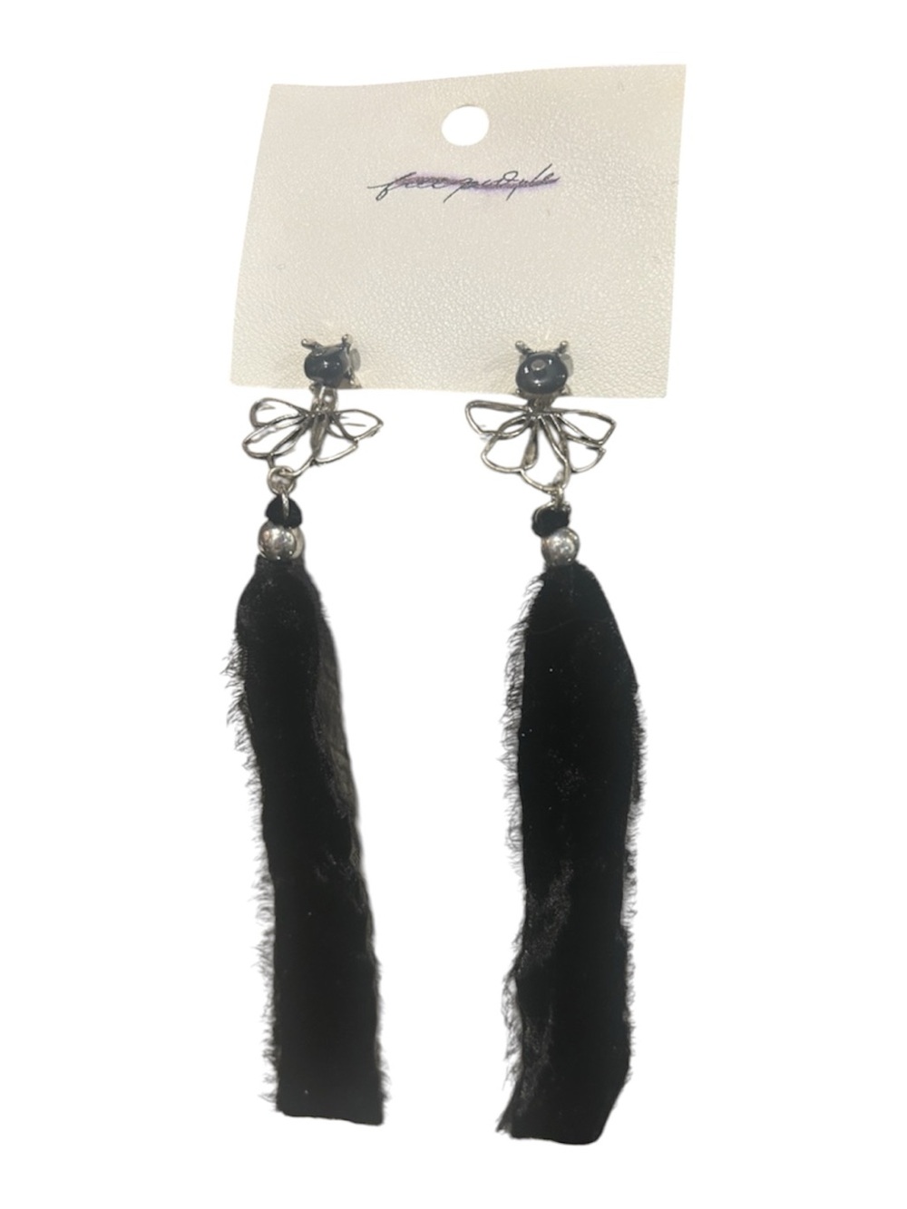 Free People Black Tassel Floral Drop Earrings